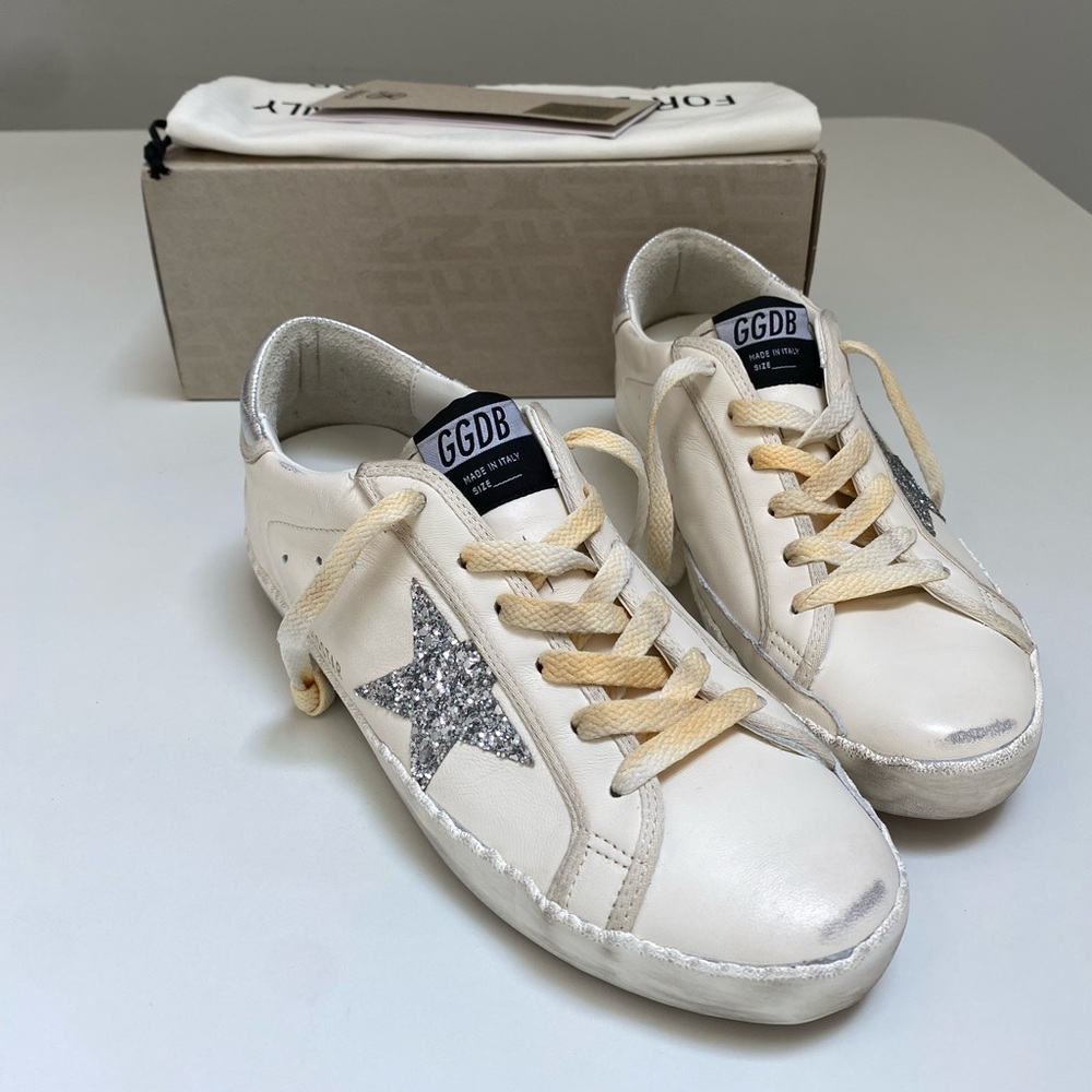 Golden Goose Superstar Sneaker in White Leather/Silver/Glitter Sz 40 New in Box - Picture 13 of 15